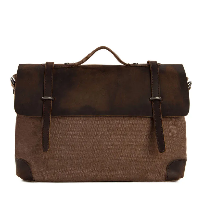 Canvas Leather Briefcase Messenger Bag Shoulder Bag Laptop Bag 6896
