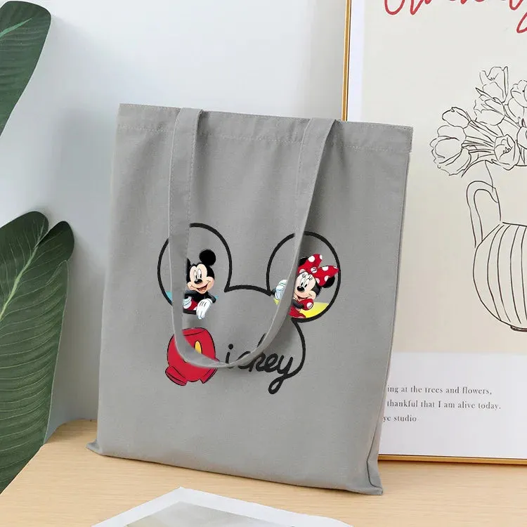 Disney Mickey Minnie Mouse Canvas Handbags Large Capacity Cute Totes Bag Women's Shoulder Bag Purses Casual Kids Shopping Bags