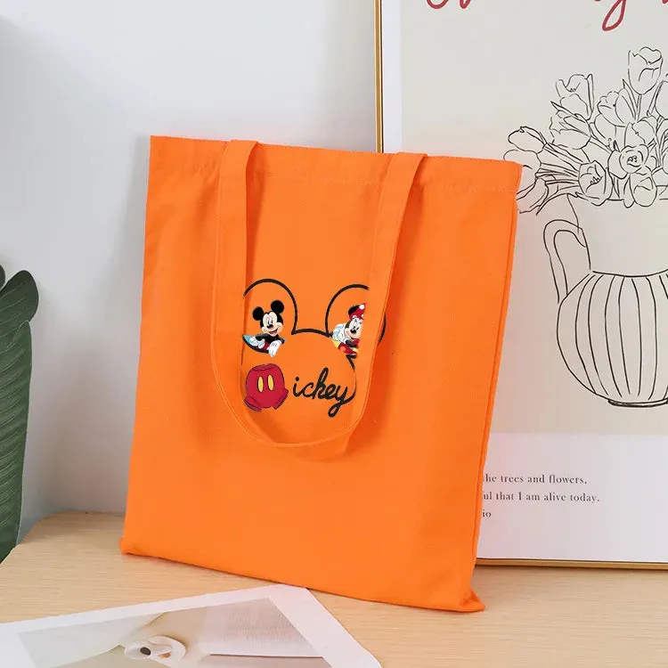 Disney Mickey Minnie Mouse Canvas Handbags Large Capacity Cute Totes Bag Women's Shoulder Bag Purses Casual Kids Shopping Bags