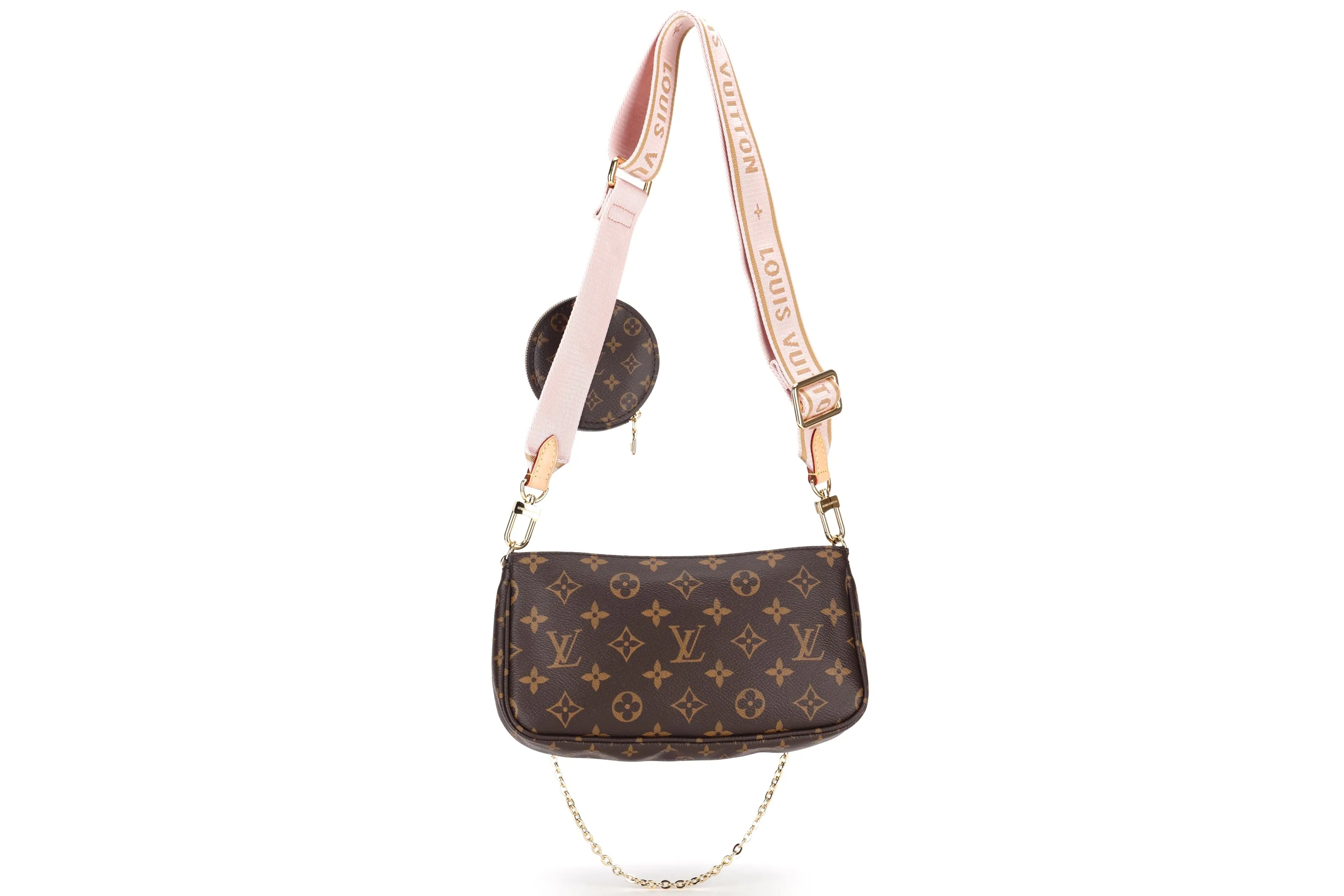 LOUIS VUITTON M44840 MULTI POCHETTE ACCESSORIES ROSE PINK STRAP, WITH DUST COVER