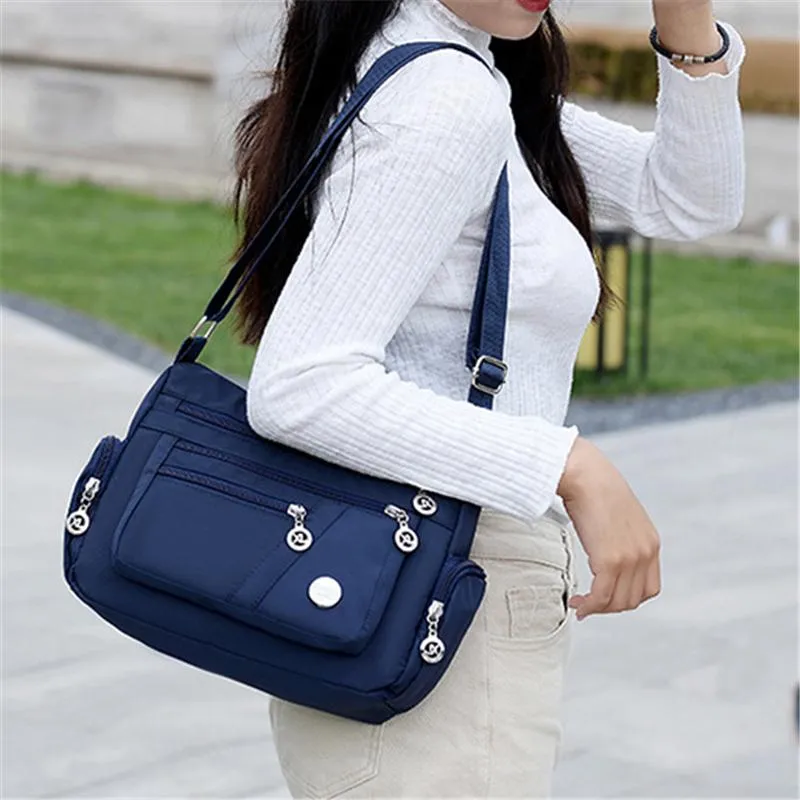 Multi-Pocket Zip Fastening Adjustable Shoulder Strap Casual Crossbody Bag