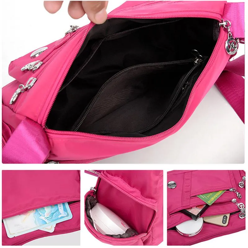 Multi-Pocket Zip Fastening Adjustable Shoulder Strap Casual Crossbody Bag