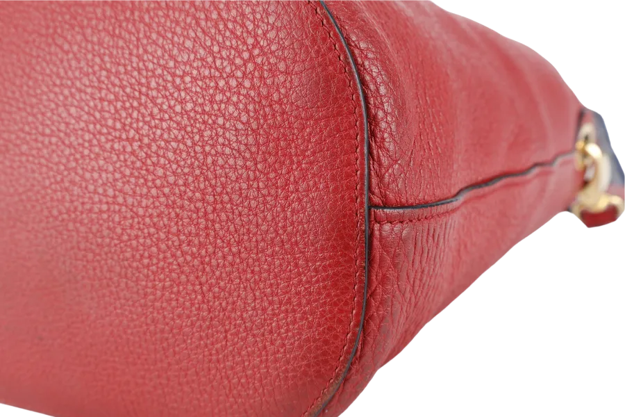 PRADA LOGO VITELLO PHENIX MEDIUM RED LEATHER BUCKET MESSENGER BAG GOLD HARDWARE WITH STRAPS AND DUST COVER