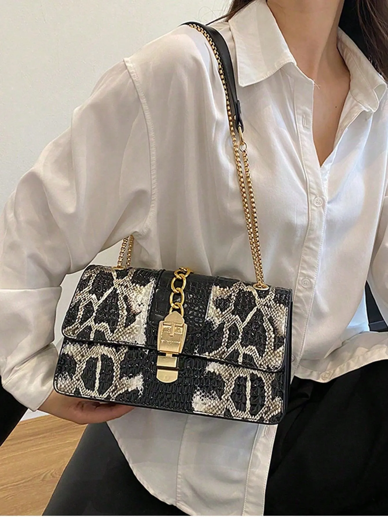 Snake & Crocodile Print Large Capacity Tote Shoulder Bag