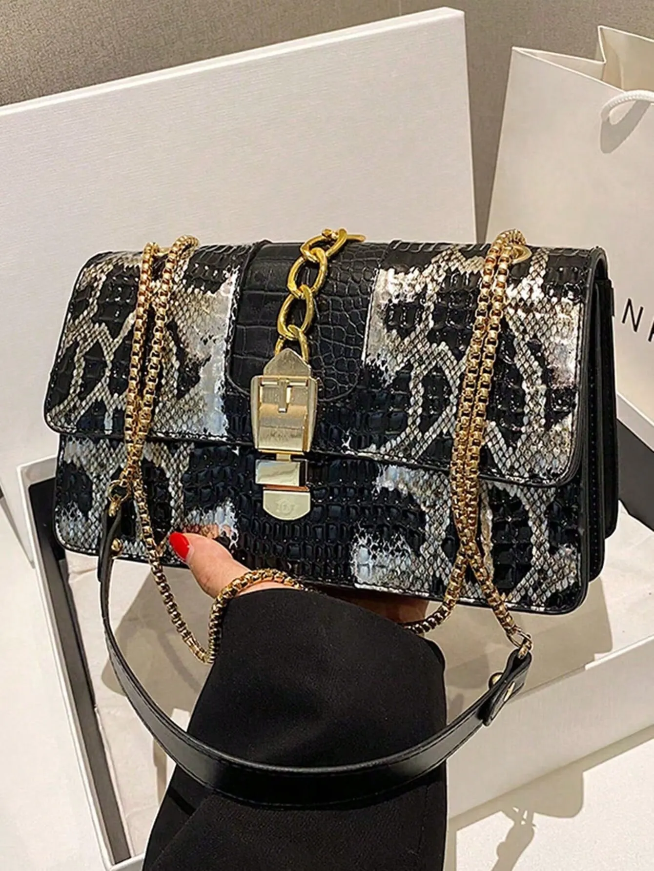 Snake & Crocodile Print Large Capacity Tote Shoulder Bag