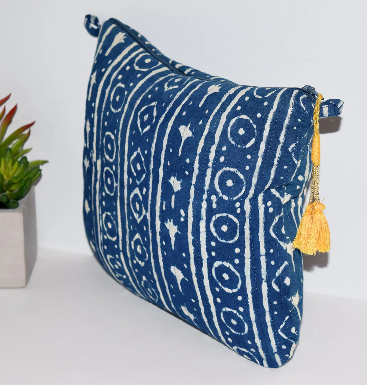 Square Waterproof Toiletry Bag | Natural Indigo Geo