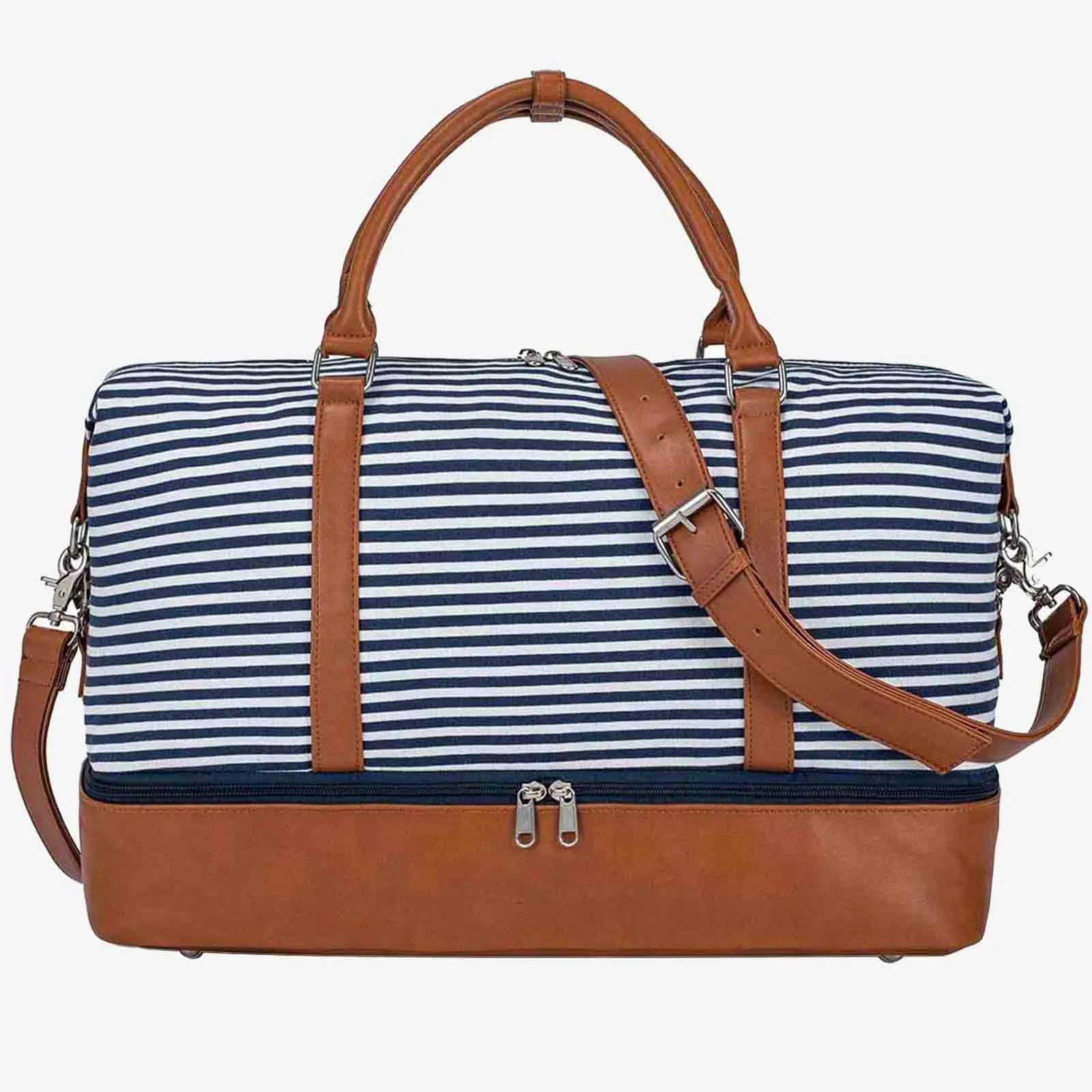 Striped Weekender Canvas Duffel Bag