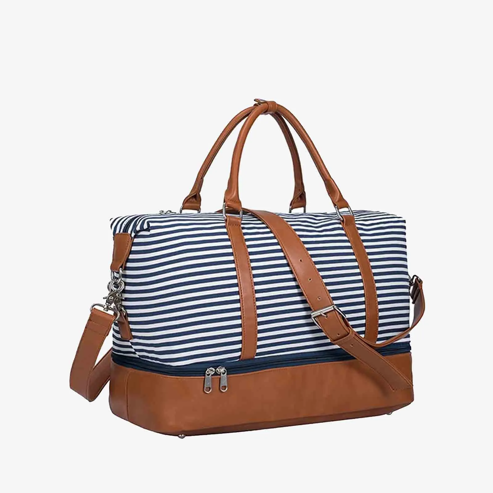 Striped Weekender Canvas Duffel Bag